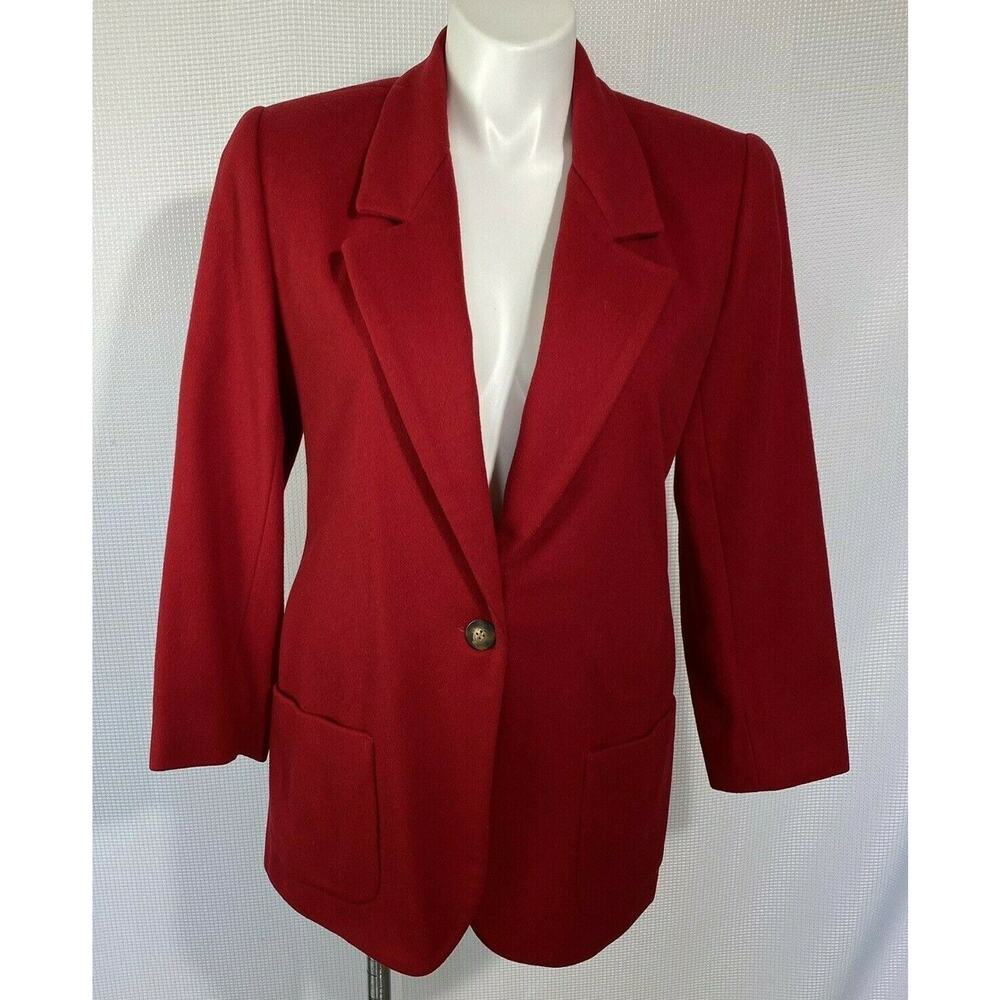 Lands End Red Wool Cashmere Jacket Coat One‎ Button Pockets Size 12